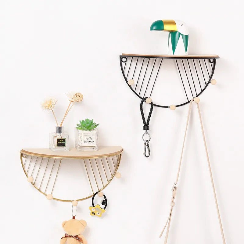 Iron and wooden board Storage Rack Shelf with Hooks Hat Key Hangers Holder Wall Hook Home Decoration  Bathroom Accessories