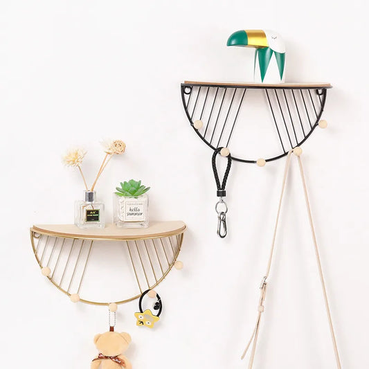 Iron and wooden board Storage Rack Shelf with Hooks Hat Key Hangers Holder Wall Hook Home Decoration  Bathroom Accessories