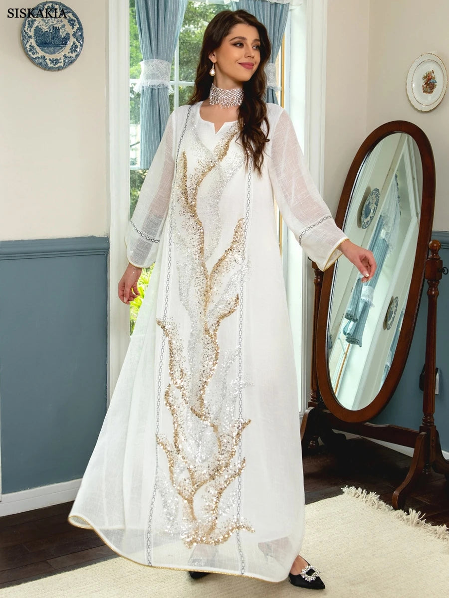 Abaya Luxury Evening Dress Woman For Party Prom Modest Fashion Mesh Sequins Embroidery New in Dresses
