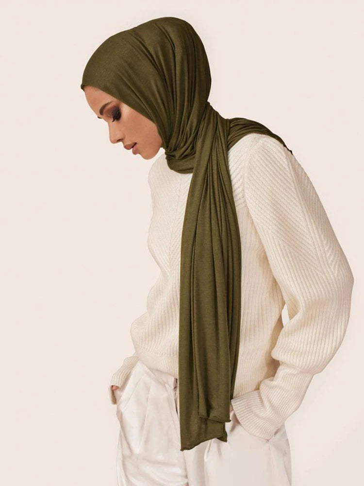 Cotton Jersey Hijab Scarf For Muslim Women Shawl Stretchy Easy Plain Hijabs Scarves Headscarf African Woman Turban Ramadan
