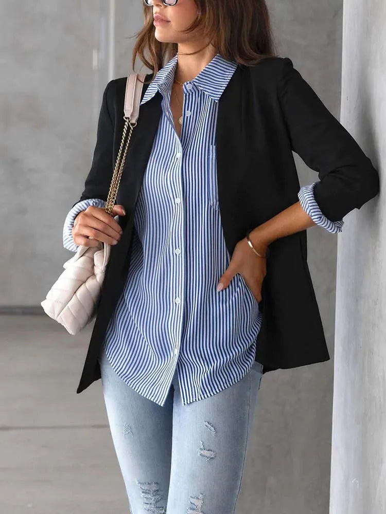 Striped Shirt, Button Up Shirts Female Loose Casual Long Sleeve Shirt Blouses for Women