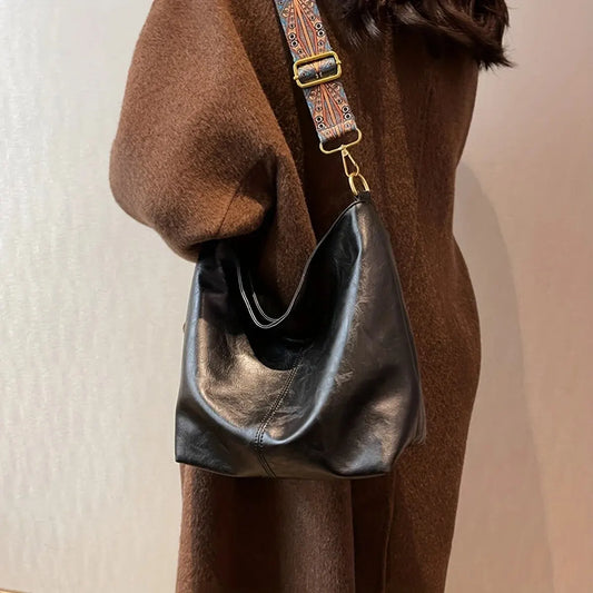 WOMEN'S Retro Solid Color PU Large Capacity Shoulder Bag, Crossbody Bag, Suitable for Girls, Office Workers, Daily Commuting stylish