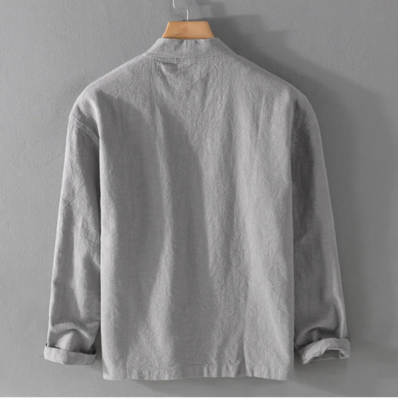 Casual Linen Long-sleeved Mens Jacket Chinese Style Trend Casual Loose Literary Shirts for Men