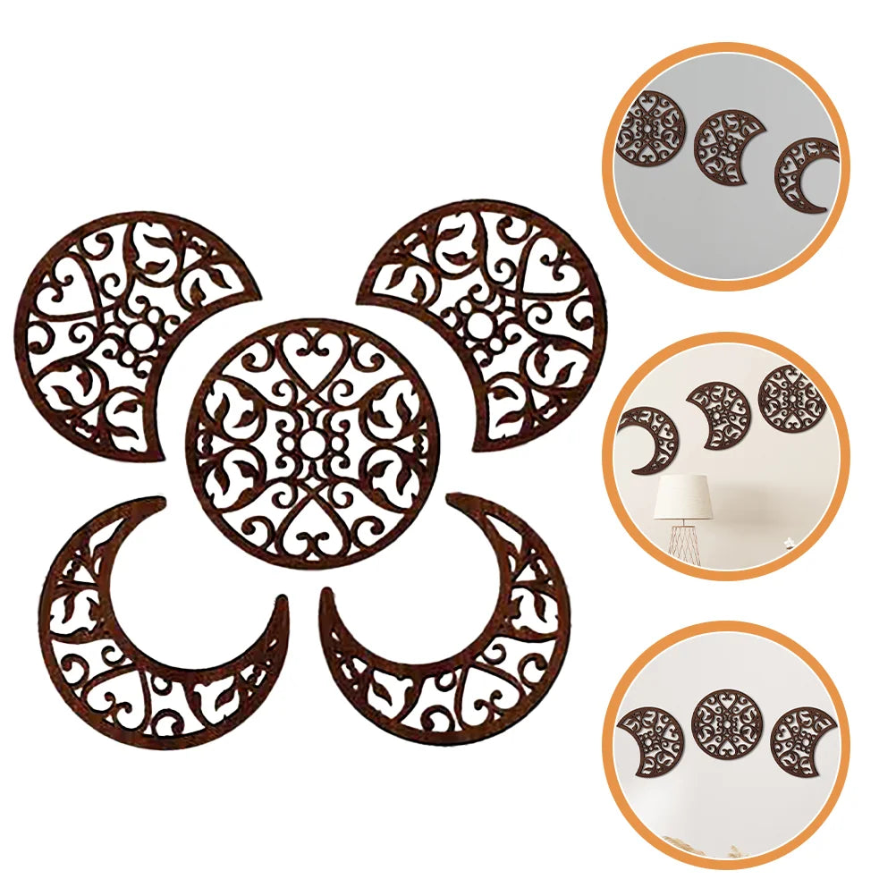 Wall Moon Decor Phase Decoration Wooden Bohemian Wood Hanging Lunar Mandala Nordic Sun Rustic Aesthetic Decorations Farmhouse