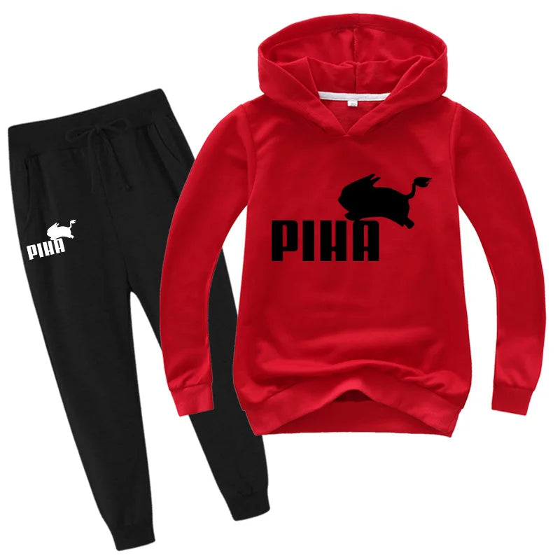 PIHA Rabbit Tracksuit Spring Sport Suit Kids Cartoon Printed Hoodie Pants 2pcs Sets Baby Boys Clothing Sets Toddler Girl Outfits boys toddlers