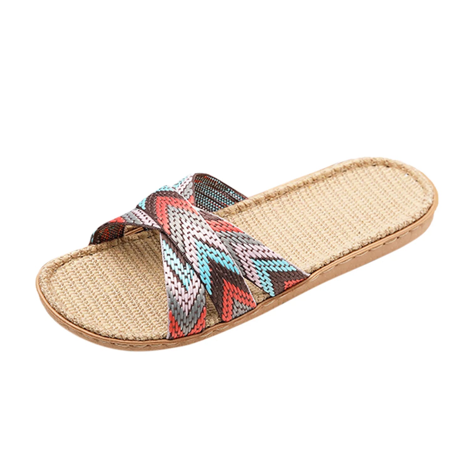 Multicolor Flax Slippers For Women Summer Linen Indoor Shoes Home Casual Beach Slides Cross Belt Ladies Flip Flops Sandals