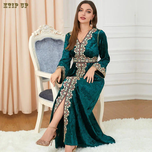 Women's Golden Velvet Abaya Robe,, Hot Drill, Middle East, New, Hot Sale