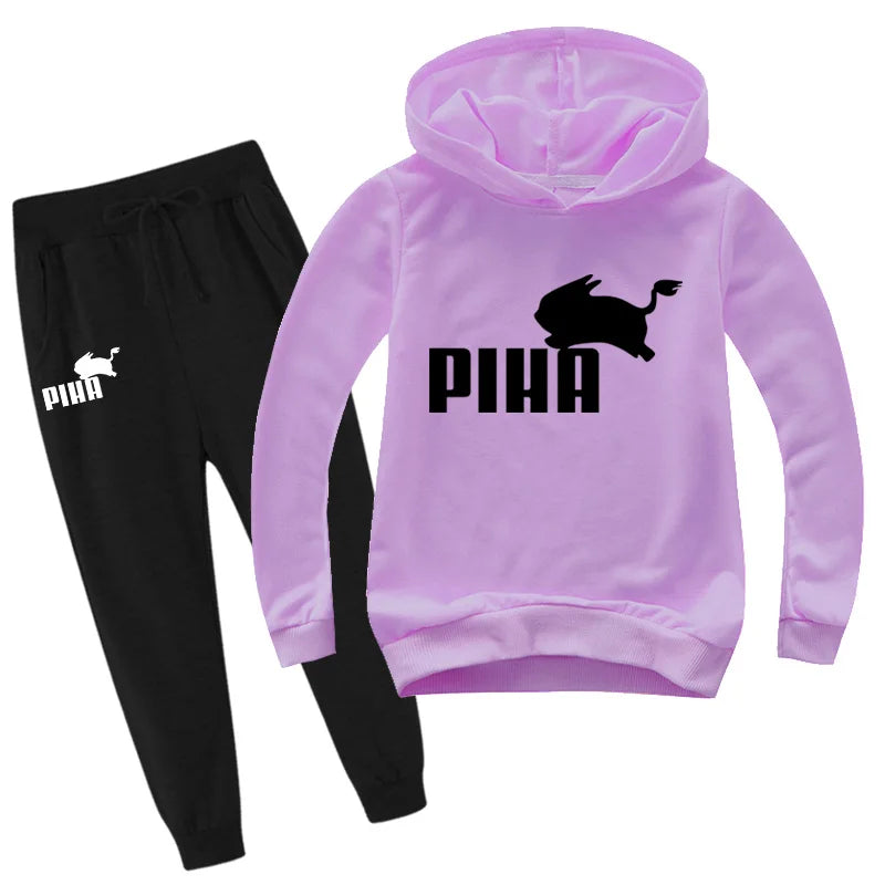 PIHA Rabbit Tracksuit Spring Sport Suit Kids Cartoon Printed Hoodie Pants 2pcs Sets Baby Boys Clothing Sets Toddler Girl Outfits boys toddlers