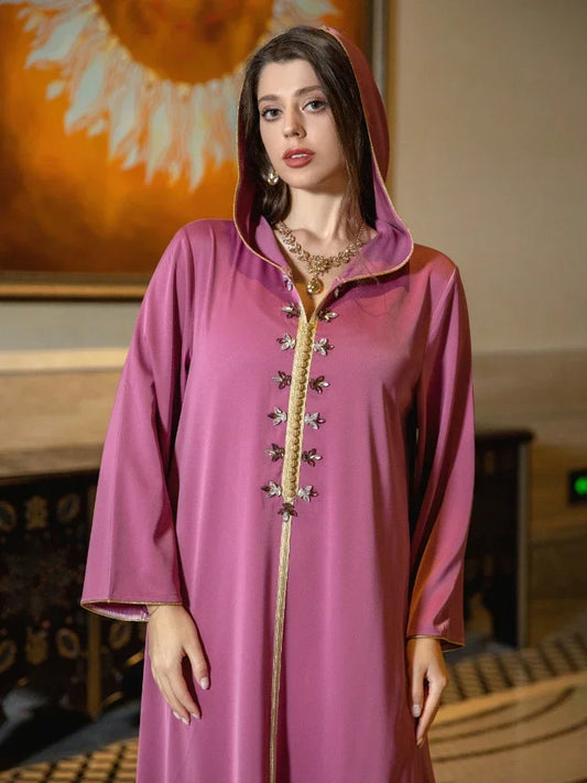 Eid Muslim Dress for Women Abaya Hooded Diamond Jalabiya Morocco Party Dresses Dubai Abayas Kaftan Islam Vestidos Arab Long Robe