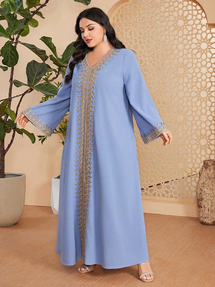 Elegant Lace Tape Trim Gulf Jalabiya Women Muslim Loose Maxi Dress Abaya Eid Ramadan Djellaba Arabic Robe