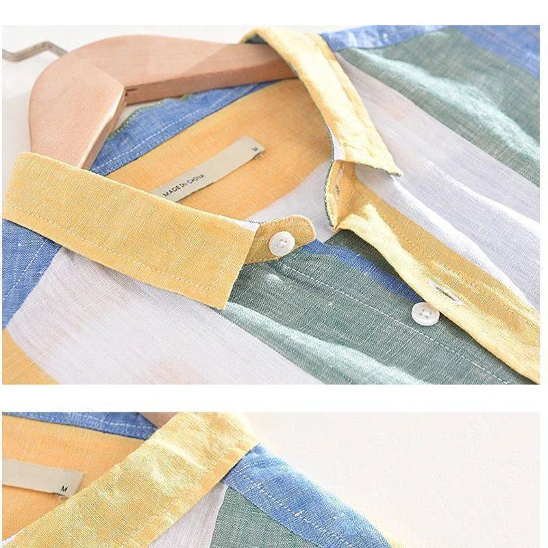 Spring Autumn Turn-down Collar Three Quarter Button Fashion Striped Shirt Man Loose Casual Korean Style All-match Cardigan