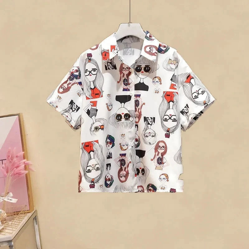 Style Elegant Women's Pants Set Loose Casual Chiffon Shirt Pierced Jeans Two-piece Set Outfits