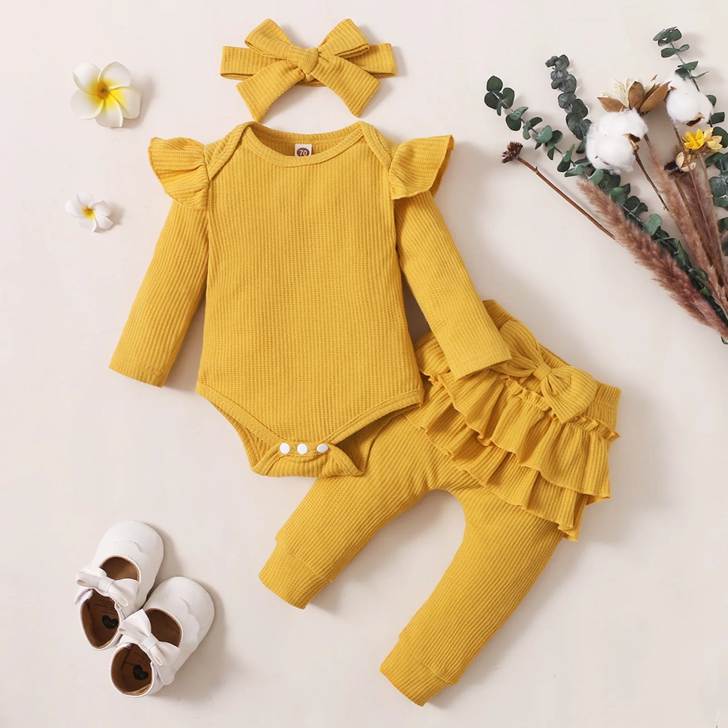 Newborn Girl Clothes Set New Born Baby Clothes Toddler Girl Outfits Baby Bodysuit Bow Pants Headband Infant 0-24M Baby Clothes