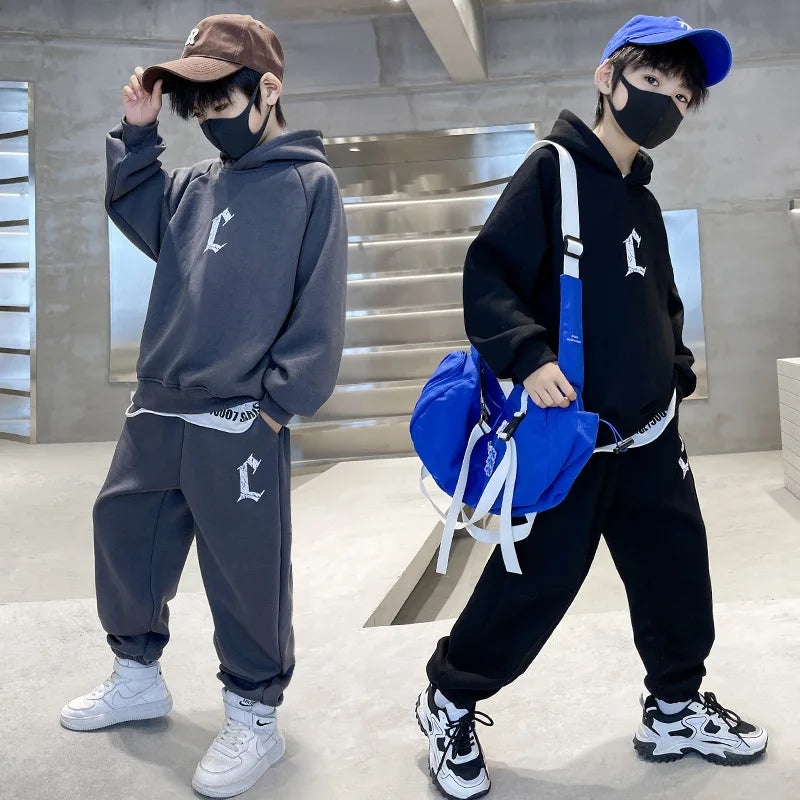 Spring Autumn Kids Clothes Boy 2Pcs Sets Sports Suit Children Tracksuit Boys Long Sleeve Letter Hoodies Pant Suit for Boy 5-15Y