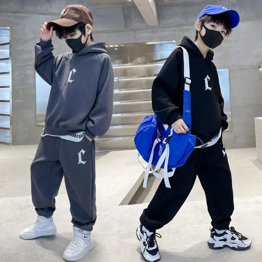 Spring Autumn Kids Clothes Boy 2Pcs Sets Sports Suit Children Tracksuit Boys Long Sleeve Letter Hoodies Pant Suit for Boy 5-15Y