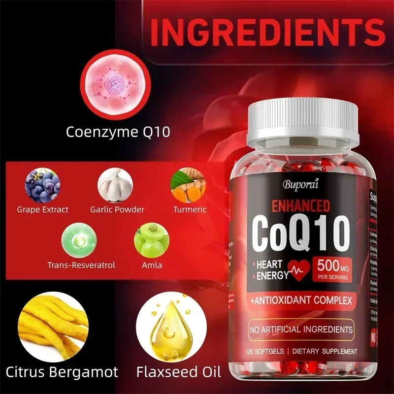 CoQ10 Supplement - Supports Heart and Cardiovascular Health, Anti-Aging, Energy Supplement, Gluten-Free, Non-GMO
