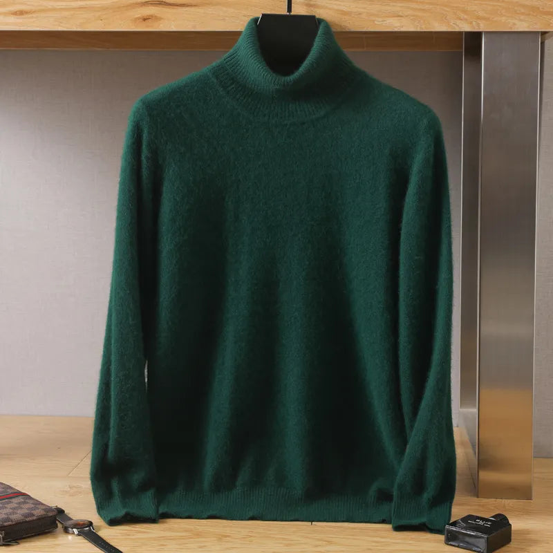 Men's Turtleneck 100% Mink Cashmere Sweater Men Autumn and Winter Loose Knitted Sweater Keep Warm Top Men Jumper