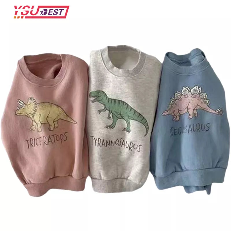 Spring Boys Dinosaur Pullover Autumn Baby Girls Sweater Shirt With Fleece Warm Long Sleeve Tops Kids Clothing Dinosaur Hoodies  kids girls boys