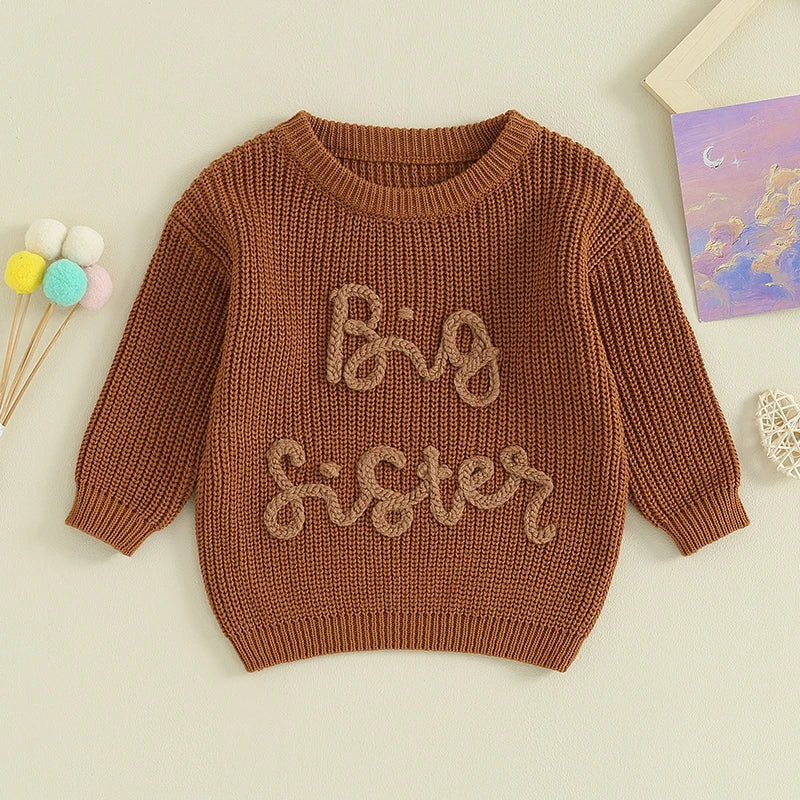 Lioraitiin 18M-5Y Kids Girls Sweater Letter Embroidery Crew Neck Long Sleeve Pullovers Fall Toddler Clothes Tops