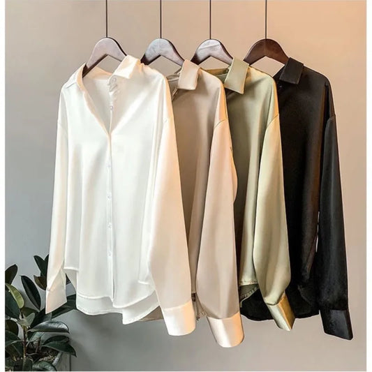 Long Sleeved Satin Fashionable Temperament Casual Comfortable Niche Top Vintage Shirt