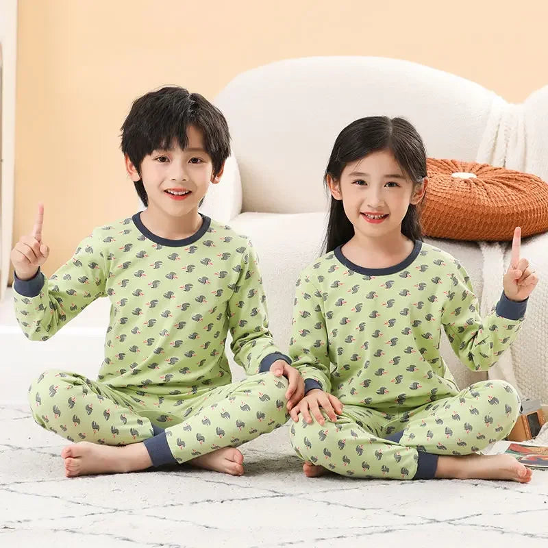 Toddler Baby Kids Unisex Casual Pajama Suit Cartoon Bear Print Long Sleeve Tops+ Pants Boys Sleepwear