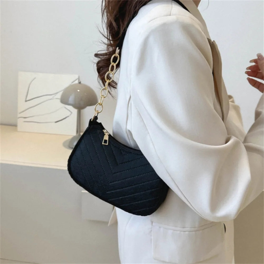 Felt Mini Shoulder Bags for Women Women's Underarm Bags Texture Solid Color Casual Handbags Female Light Weigh Bag Pouch