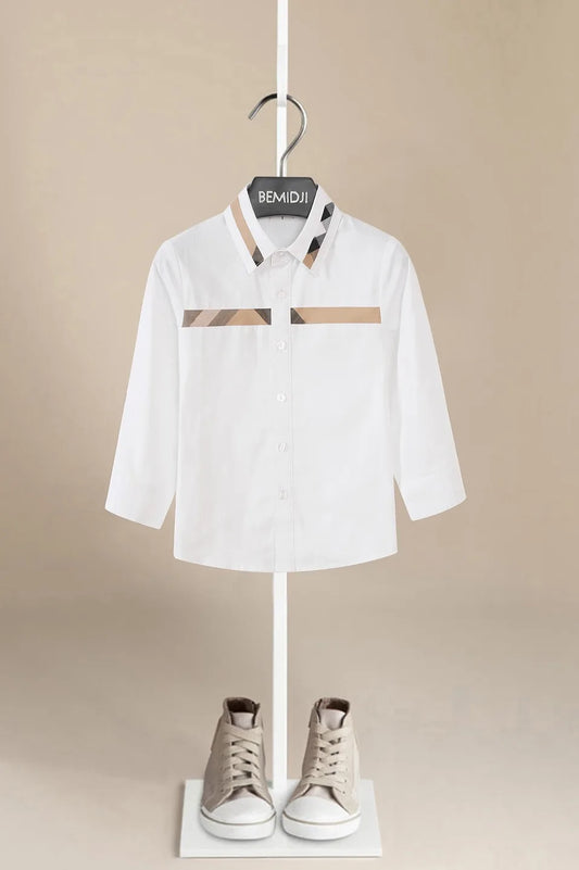 New Boys Blouse Shirt Long Sleeve White Shirt Solid Boutique Formal Top For Kids Teen Clothes Birthday Party Summer Autumn
