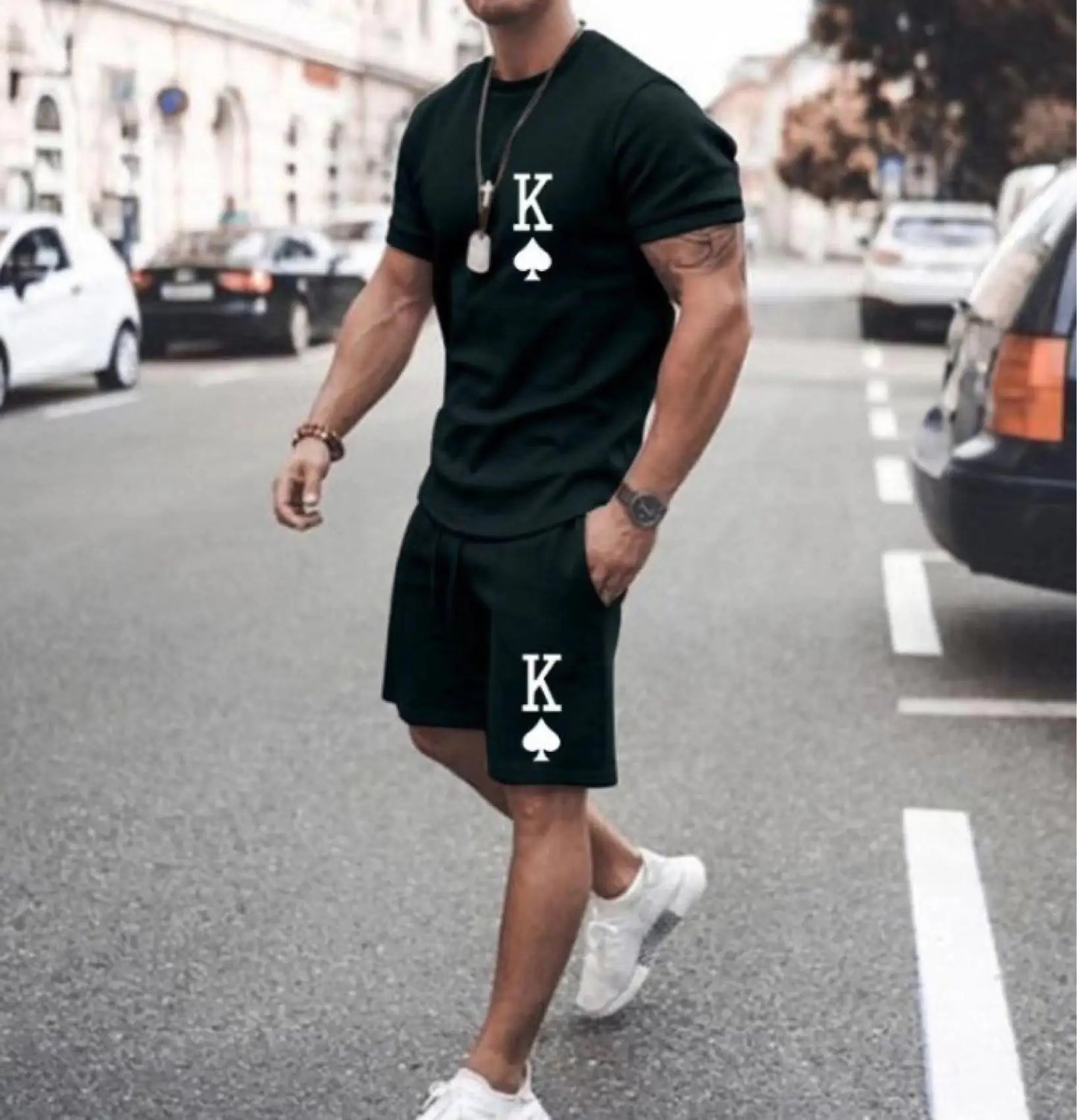 Summer Men’s T-Shirt Set Spades King 3D Print Short Sleeve+Sports Shorts 2Piece Suits Men’s Sportswear O-Neck Oversized Outfits