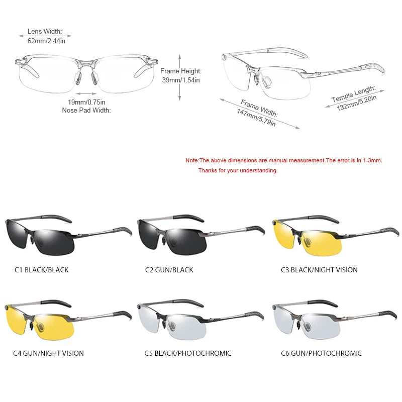 Fashion Photochromic Sunglasses Men Women Chameleon Polarized Pilot Sun Glasses Anti-glare Driving Eyeglasses UV400 Protection