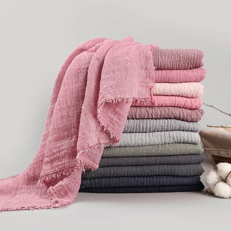 Women Cotton Linen Scarf Hijabs Solid Color Pashmina Scarves Shawls Wraps Foulard Headband