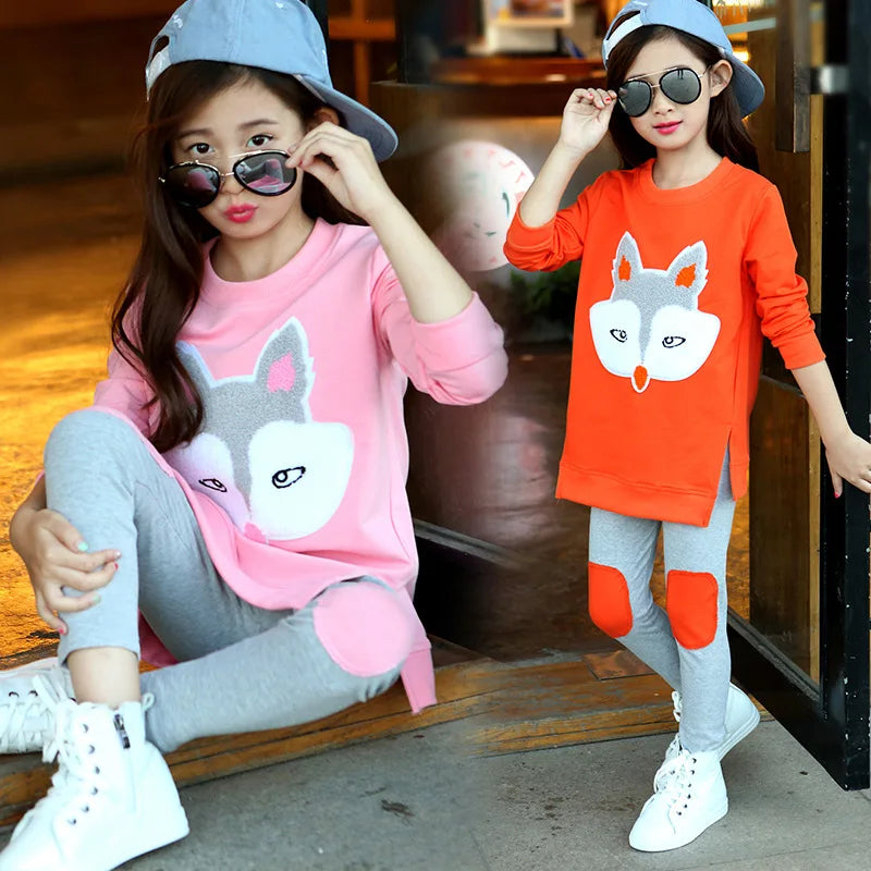 baby Girls Clothes Sport Suit Sets Child teens Cartoon Long Sleeve t-shirt + pant Tracksuit 7 8 9 10 11 12 year