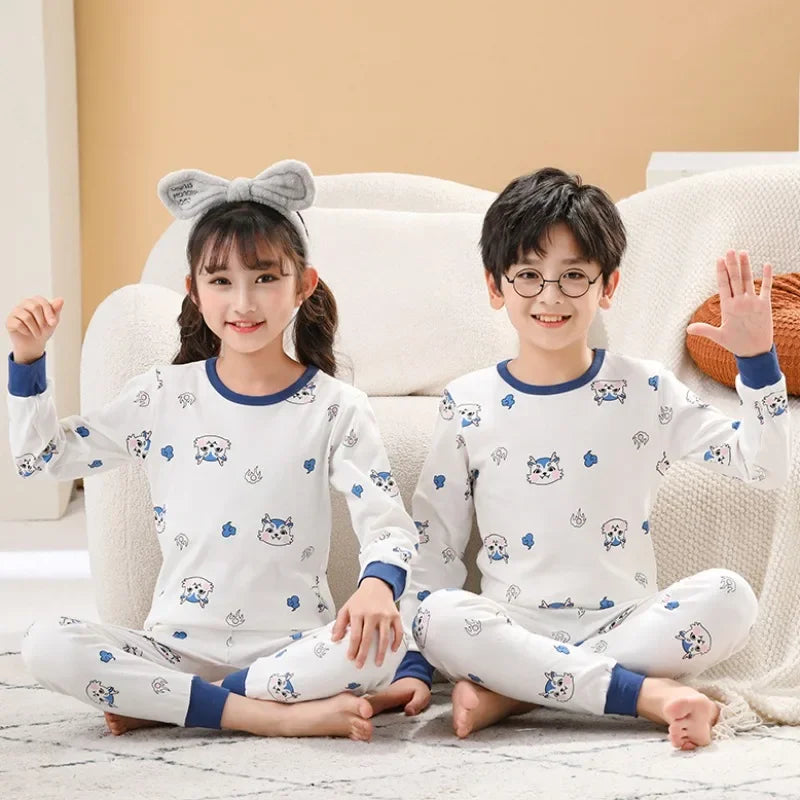 Toddler Baby Kids Unisex Casual Pajama Suit Cartoon Bear Print Long Sleeve Tops+ Pants Boys Sleepwear