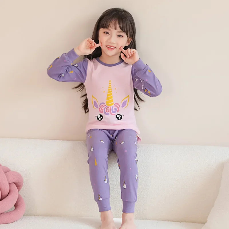 Toddler Baby Kids Unisex Casual Pajama Suit Cartoon Bear Print Long Sleeve Tops+ Pants Boys Sleepwear