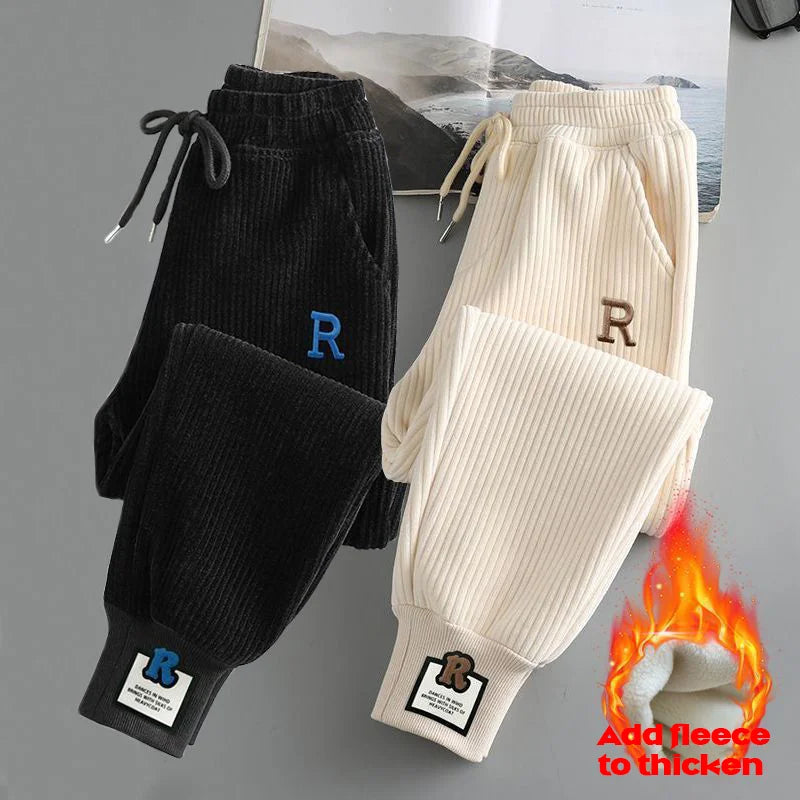 Unisex Autumn Winter Teenage Corduroy Sweat Pant One-piece Pile Casual Sport Pants Girls Clothes Jogger Trousers for Children