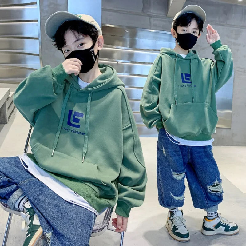 Winter Boys Warm Loose Fleece Lined Sweatshirt Jackets School Kids Track Pullover Coat Tops Children Workout Jumper