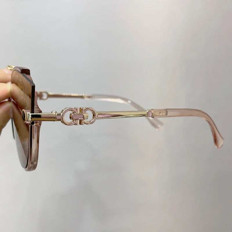 New Vintage Cat Eye Round Sunglasses Women's Korean Version Metal Rimless Gradient Sun Glasses Luxury Shades UV400 очки