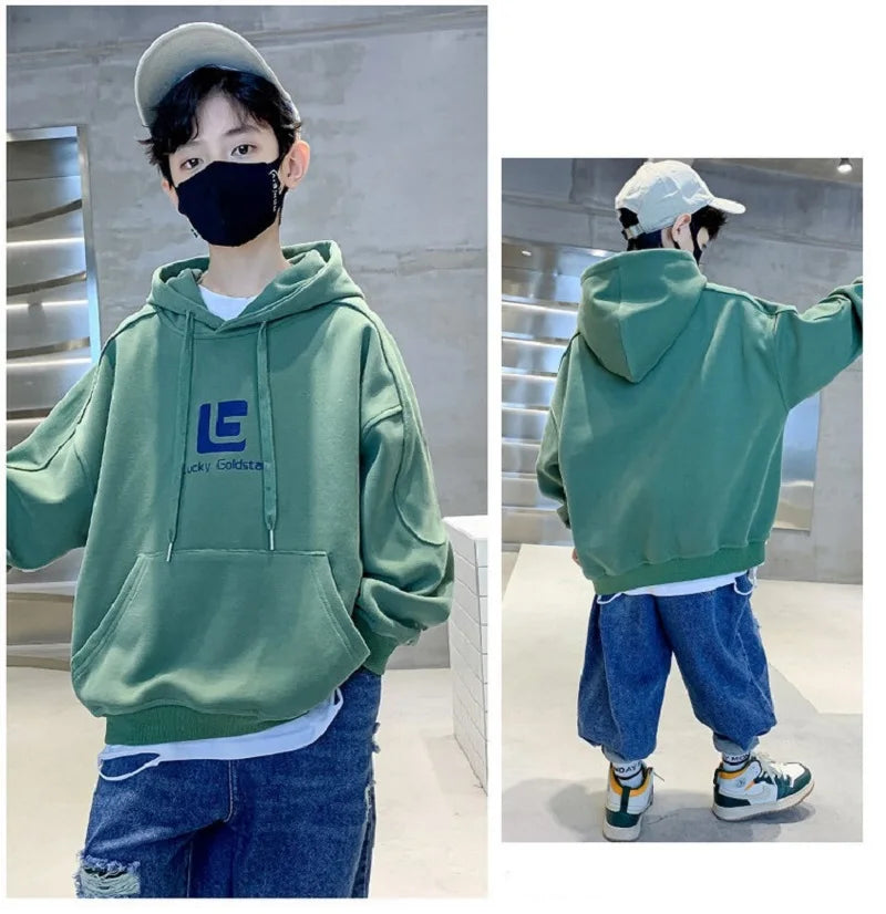 Winter Boys Warm Loose Fleece Lined Sweatshirt Jackets School Kids Track Pullover Coat Tops Children Workout Jumper