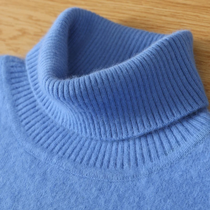 Men's Turtleneck 100% Mink Cashmere Sweater Men Autumn and Winter Loose Knitted Sweater Keep Warm Top Men Jumper