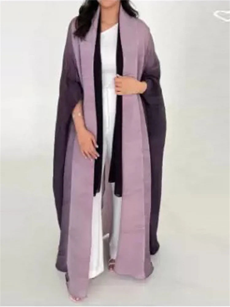 Gradient Pleated Long Trench Women Batwing Sleeves Belt Gathered Waist Windbreaker dresses for Women