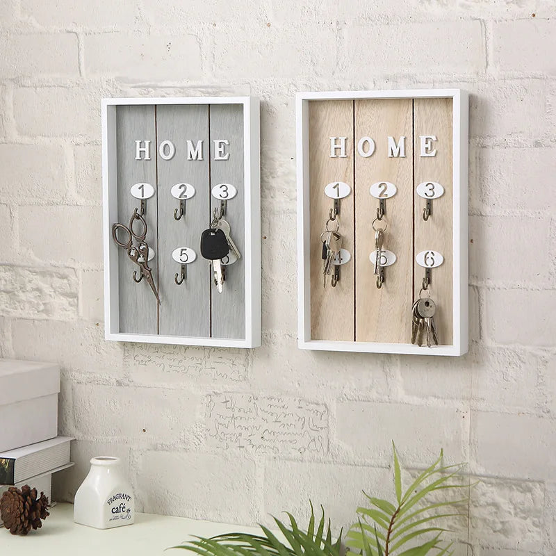 Wooden Key Holder with 6 Hooks for Hanging Keychain decorative Wall Mounted Shelf Home Sundries Organizer Living Room Decoration