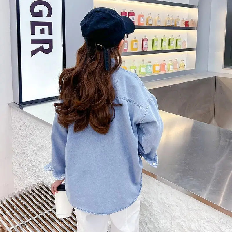Girls Blouses Denim Blouse for Girls Long Sleeve Kids Shirt Spring Girls Clothing Teen Children's Shirt