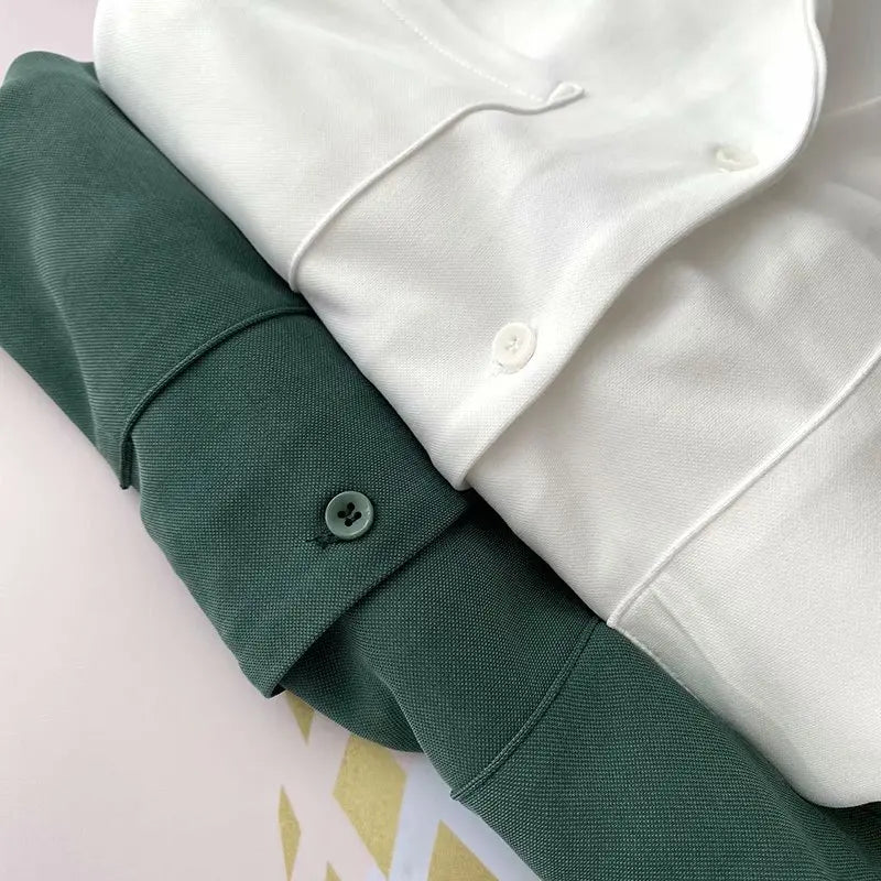 Women Spring Summer Short Sleeve Pockets Versatile Commute Shirt Solid Simple Casual Slim Blouses Female Tops