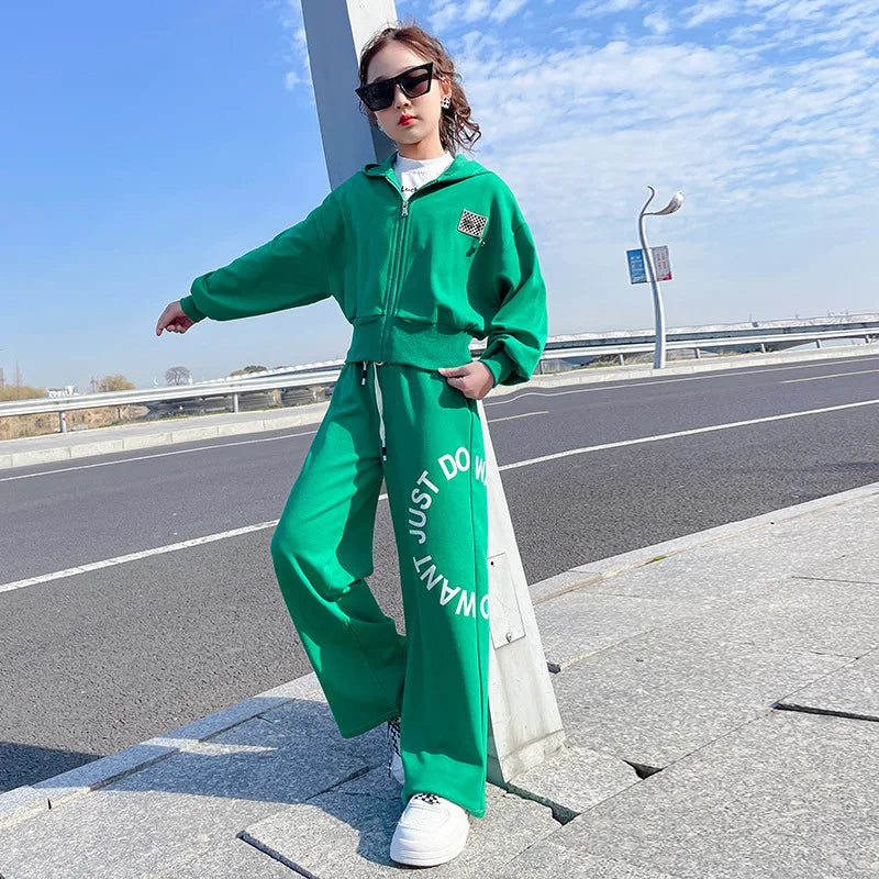 New Girls Letter Teen Casual Clothes Set two piece Jacket Jogger Pants Suits Grey Color Children Suits