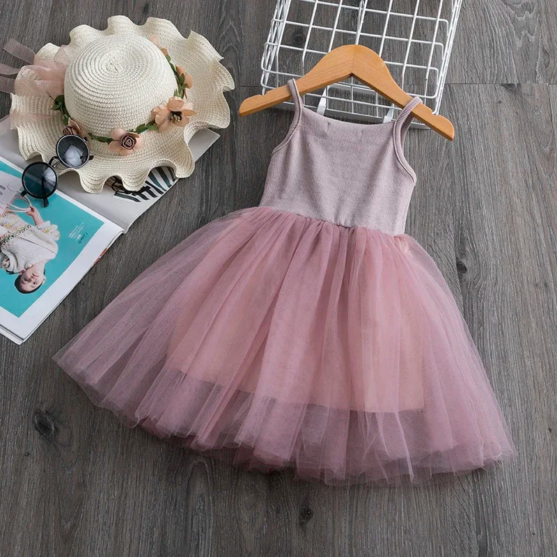 Summer Cute Girls Sequined Princess Dress Kids Sleeveless Tulle Clothes Children Birthday Party Vestido Kids Easter  Costume