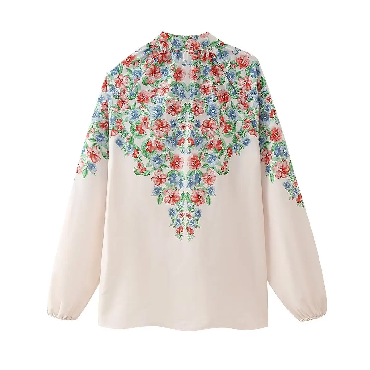 Women  Positioning Print Shirt Vintage V-Neck Long Sleeve Loose All-Match Casual Female Shirts Blusas Chic Tops