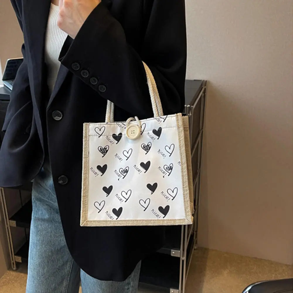 Linen Button Zipper Handbag Women Tote Large Capacity Grocery Bag Gift Bag Beach Organizer Portable Shopping  Bag