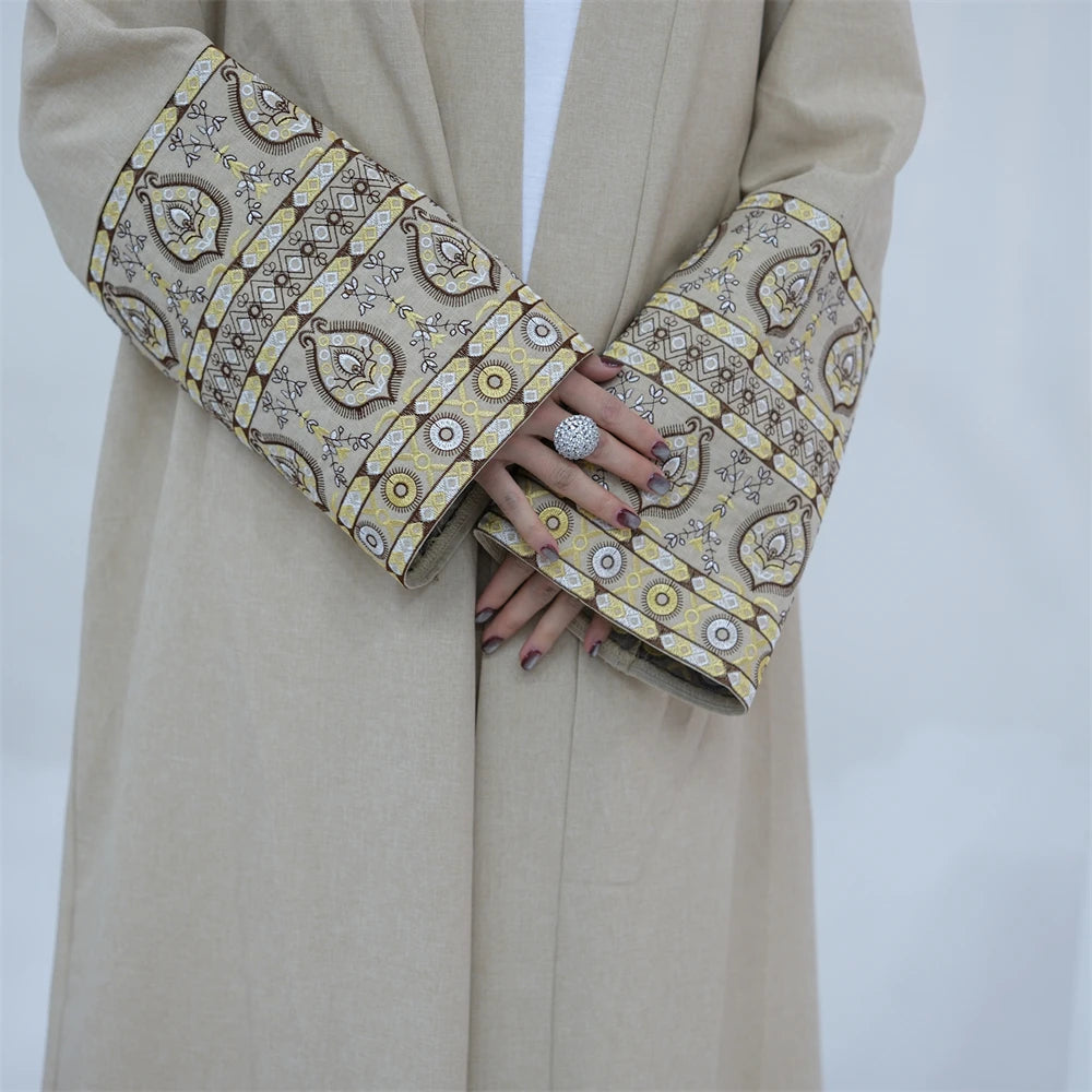 Abaya for Elegant Women Embroidery Open Cardigan Maxi Dress Kimono Robe Caftan Jalabiya
