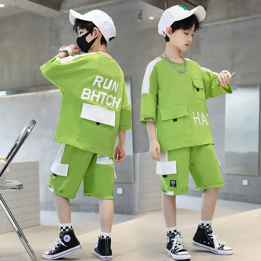 New Boys Clothing Sets Summer Kids Boys Suit T-shirt + Shorts 2 Pieces Suit Kids Teenage Outfits