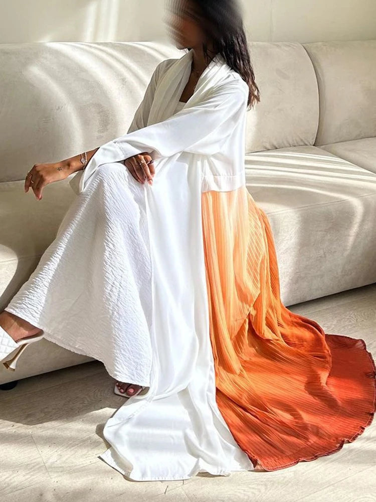 Abaya for Women Pleated Chiffon Abayas Party Dress Maxi Vestidos Kaftan Long Robe