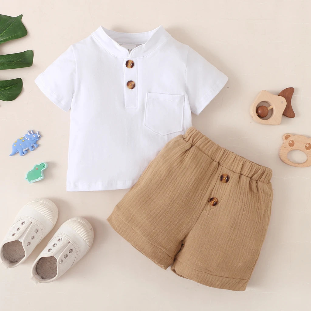 Infant Baby Boy Clothes 2PCS Set White Short Sleeves T-shirt Shorts  Summer Daily Casual Outfit for Toddler Boy 3-24 Months